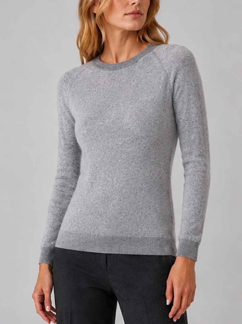 Vince Wool Cashmere Slim Fit Crewneck Sweater Speckled Gray Medium Fall Layer